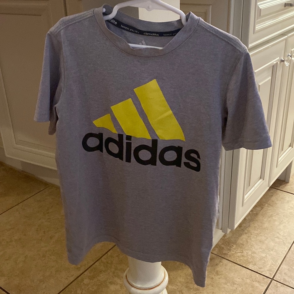 Boys grey with yellow adidas climate shirt. Size 8